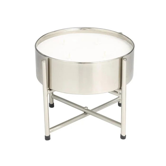 UMA Silver Metal Sweet Bamboo Scented Wide 55 oz 4 Wick Decorative Candle with White Wax, 8″ x 8″ x 7″ | 60568 CLOSEOUT