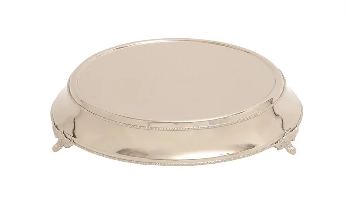 UMA Silver Stainless Steel Metal Decorative Cake Stand, 18″ x 18″ x 4″ | 23920