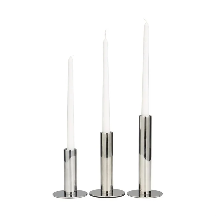 UMA Silver Stainless Steel Metal Slim Minimalistic Decorative Candle Holder with Rounded Base, Set of 3 8″, 7″, 5″H | 31865