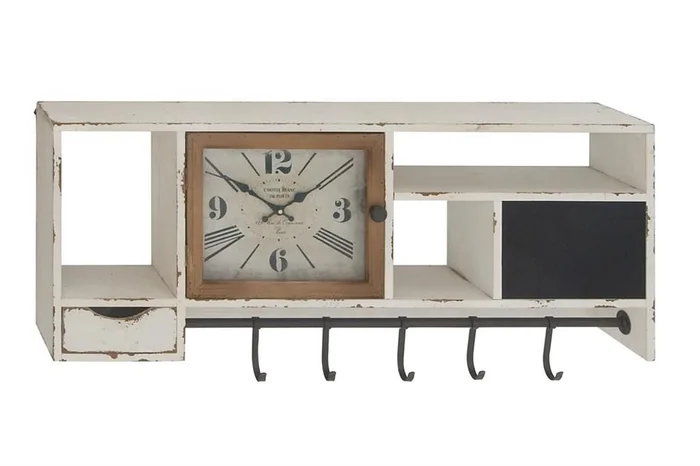 UMA White Chinese Fir Wood Vintage Wall Shelf, 18″ x 39″ x 7″ | 46019