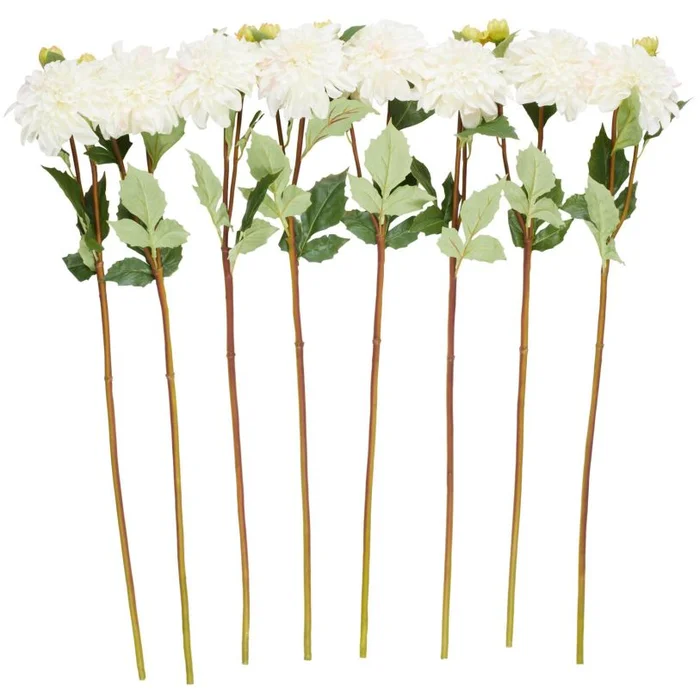 UMA White Faux Foliage Dahlia Tall Indoor Outdoor Artificial Flower Stem, Set of 8 30″H | 14411