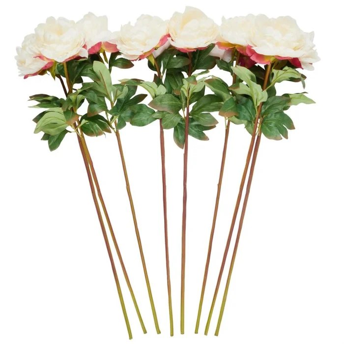 UMA White Faux Foliage Peony Tall Indoor Outdoor Artificial Flower Stem with Pink Accents, Set of 8 31″H | 14551
