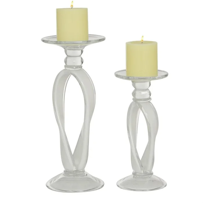 UMA White Glass Candle Holder, Set of 2 10″, 13″H | 83373 CLOSEOUT