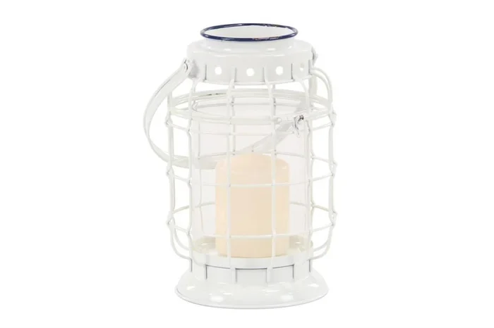 UMA White Iron Natural Lantern, 10″ x 6″ x 6″ | 64330
