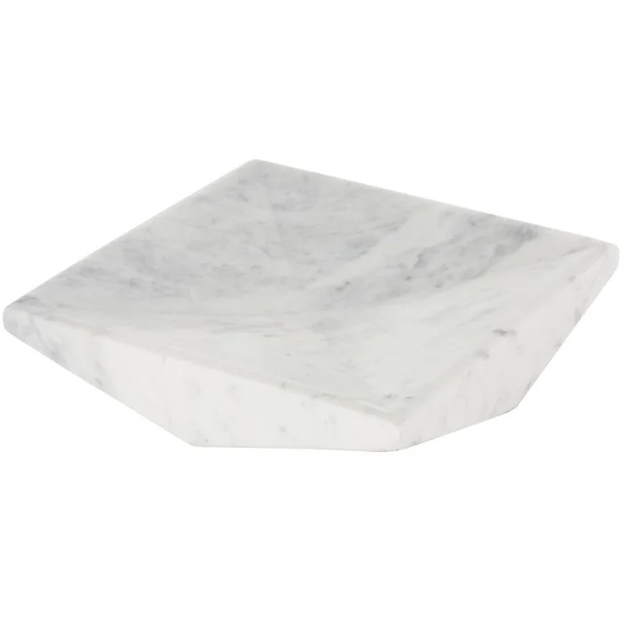 UMA White Marble Geometric Square Living Room Decor Tray, 10″ x 10″ x 2″ | 15137