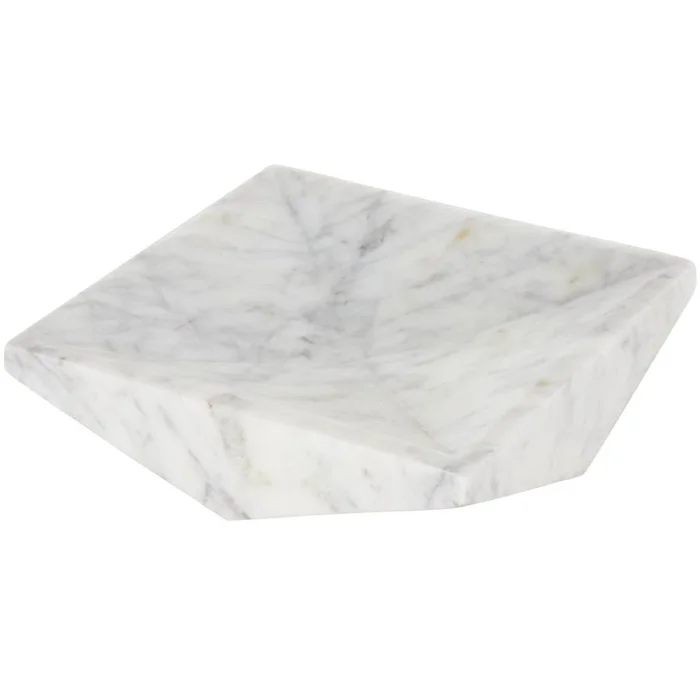 UMA White Marble Geometric Square Living Room Decor Tray, 8″ x 8″ x 2″ | 15136
