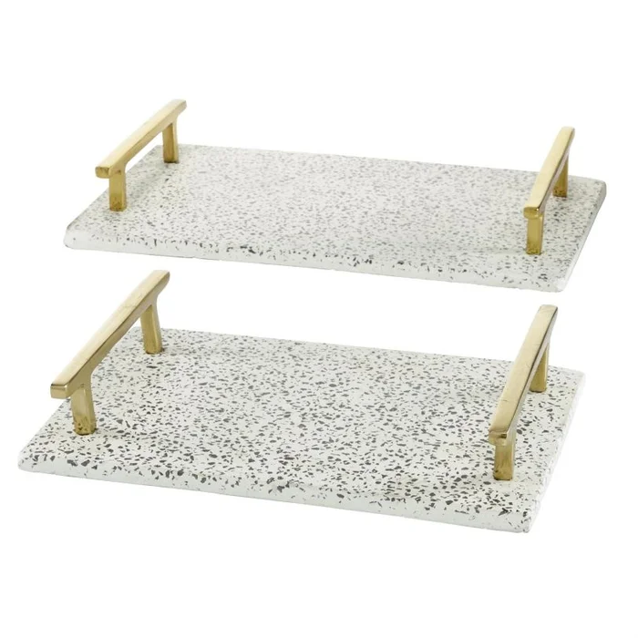 UMA White Marble Living Room Decor Tray with Gold Handles, Set of 2 16″, 13″W | 51959 CLOSEOUT