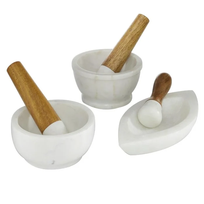 UMA White Marble Mortar And Pestel, Set of 3 6″, 5″, 7″W | 46788 CLOSEOUT