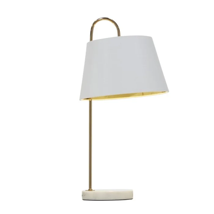 UMA White Marble Room Desk Lamp with Arched Gold Metal Stand, 11″ x 11″ x 22″ | 83840 CLOSEOUT