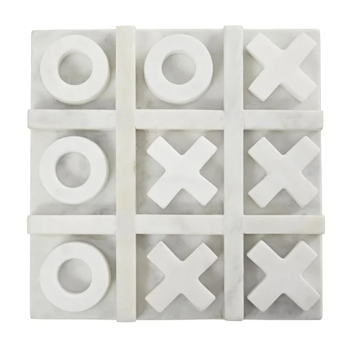 UMA White Marble Tic Tac Toe Home Decor Game Set, 9″ x 9″ x 1″ | 11559