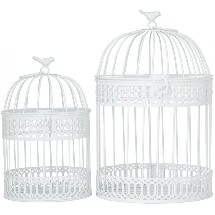 UMA White Metal Birdcage with Latch Lock Closure and Hanging Hook, Set of 2 16″, 12″H | 91417