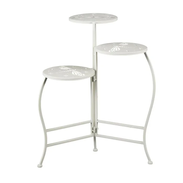 UMA White Metal Folding 3 Tier Indoor Plantstand with Dragonfly and Star Cutouts, 18″ x 18″ x 24″ | 10941