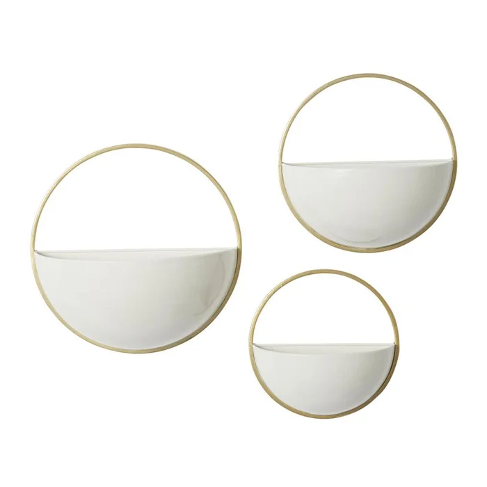 UMA White Metal Geometric Round Indoor Outdoor Wall Planter, Set of 3 12″, 10″, 9″W | 43332