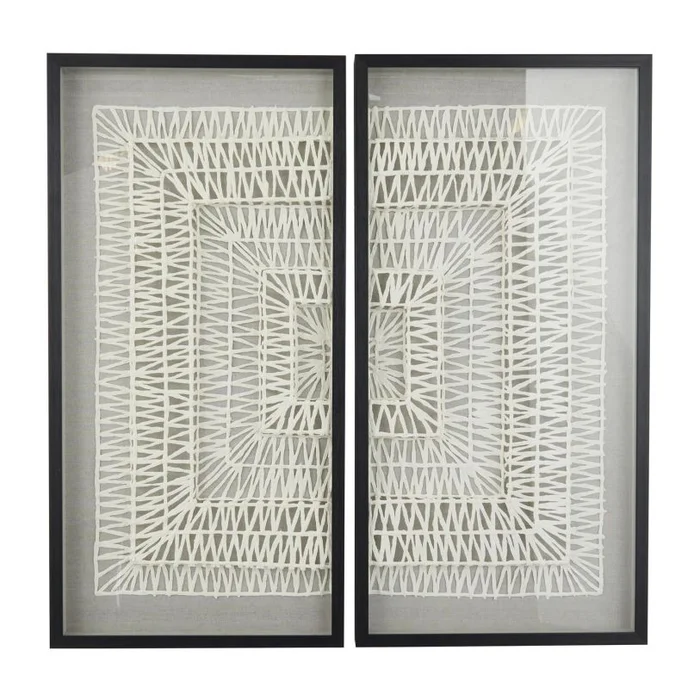 UMA White Paper Geometric Handmade 3D Origami Home Shadow Box with Black Frame, Set of 2 20″W, 39″H | 34142