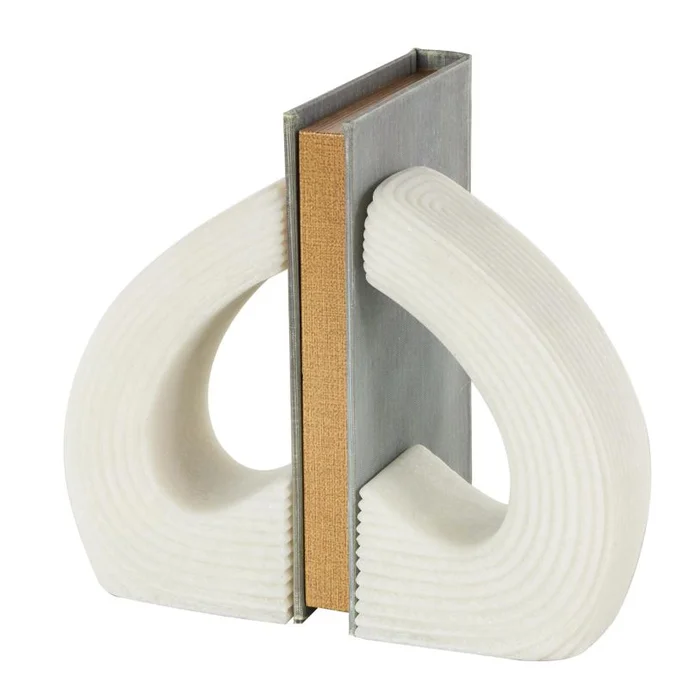 UMA White Polystone Heart Inspired Decorative Bookends with Shimmer Details, Set of 2 4″W, 7″H | 16207