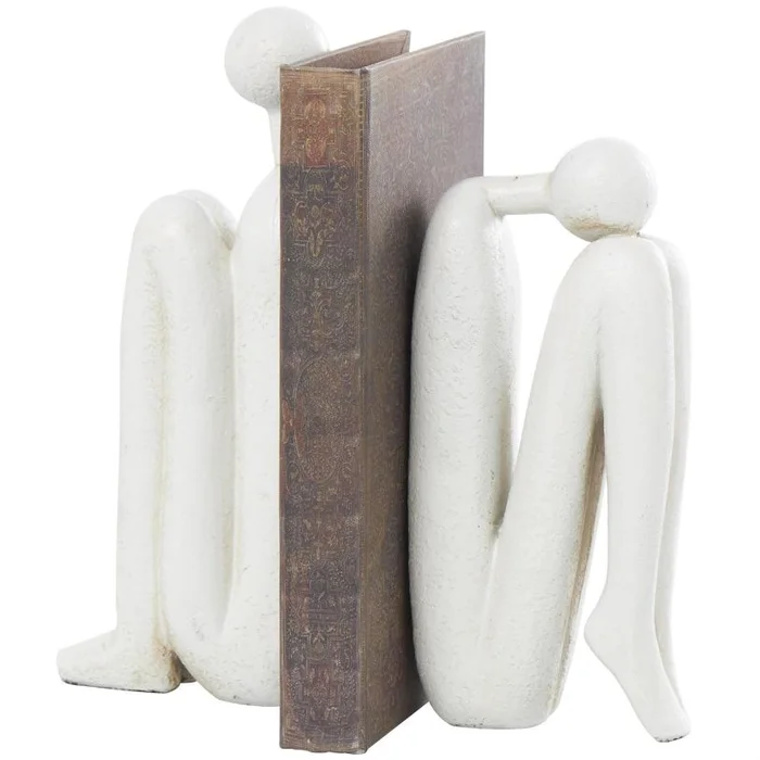 UMA White Polystone People Decorative Bookends, Set of 2 4″W, 9″H | 86205