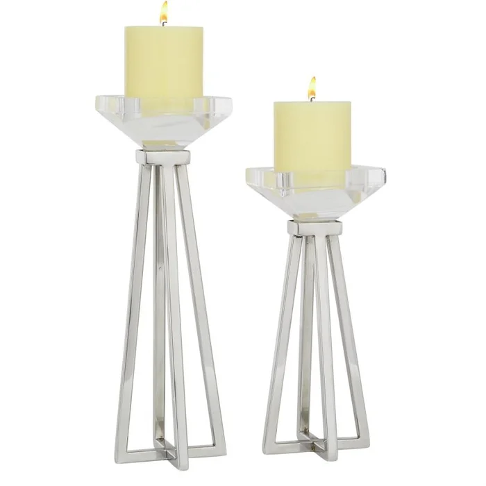 UMA White Stainless Steel Metal Candle Holder, Set of 2 10″, 13″H | 90998