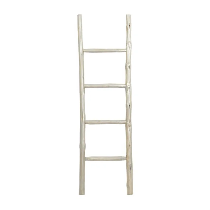 UMA White Teak Wood Handmade 4 Rack Partition Ladder, 18″ x 2″ x 59″ | 21669