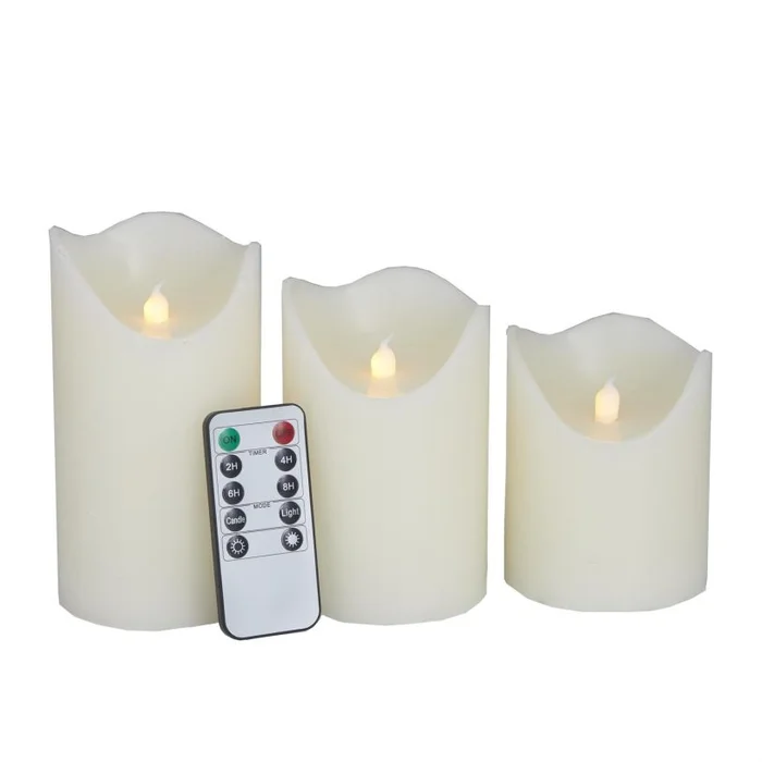 UMA White Wax Indoor Outdoor Flameless Candle with Remote Control, Set of 3 6″, 5″, 4″H | 94715