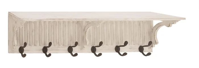 UMA White Wood 1 Shelf and 6 Hangers Home Wall Hook, 36″ x 8″ x 10″ | 84292