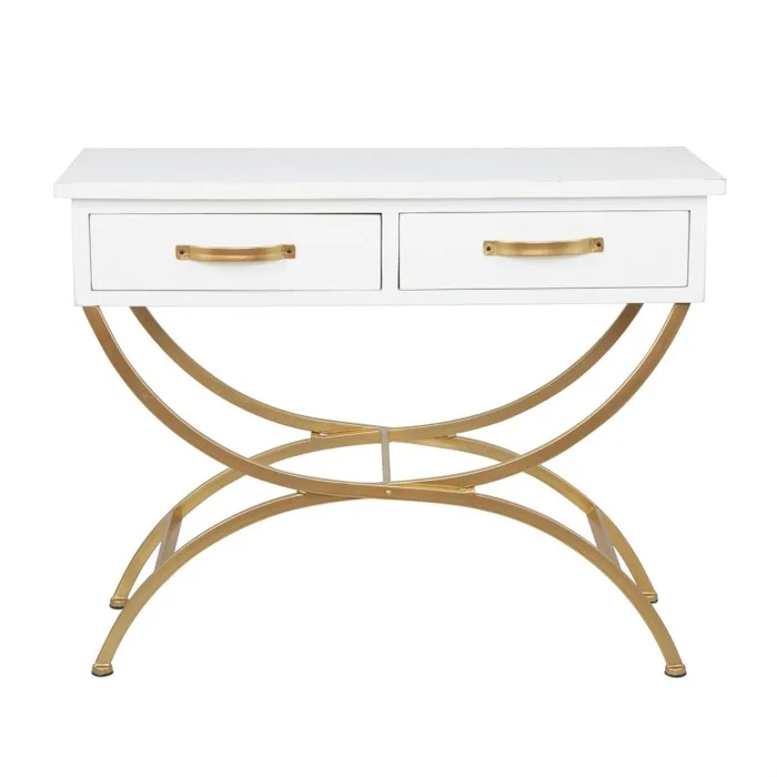 UMA White Wood 2 Drawers Living Room Console Table with Arched Base, 40″ x 16″ x 32″ | 98826 CLOSEOUT