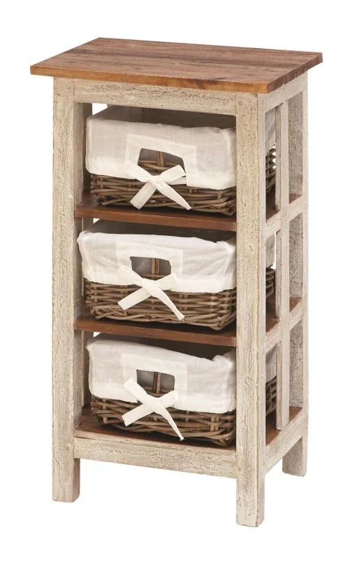 UMA White Wood 3 Baskets Storage Unit, 15″ x 12″ x 29″ | 38301