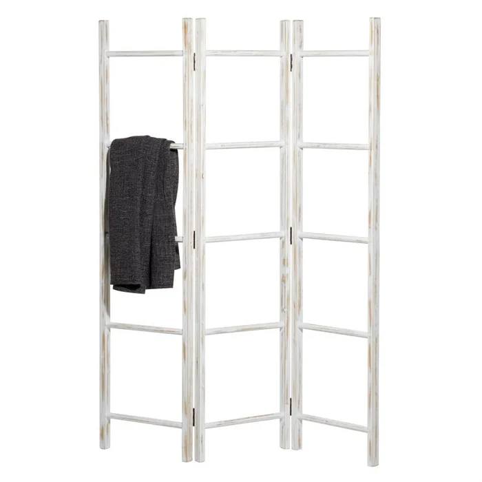 UMA White Wood Ladder 15 Rack Partition Ladder with 3 Panels, 48″ x 2″ x 71″ | 46322