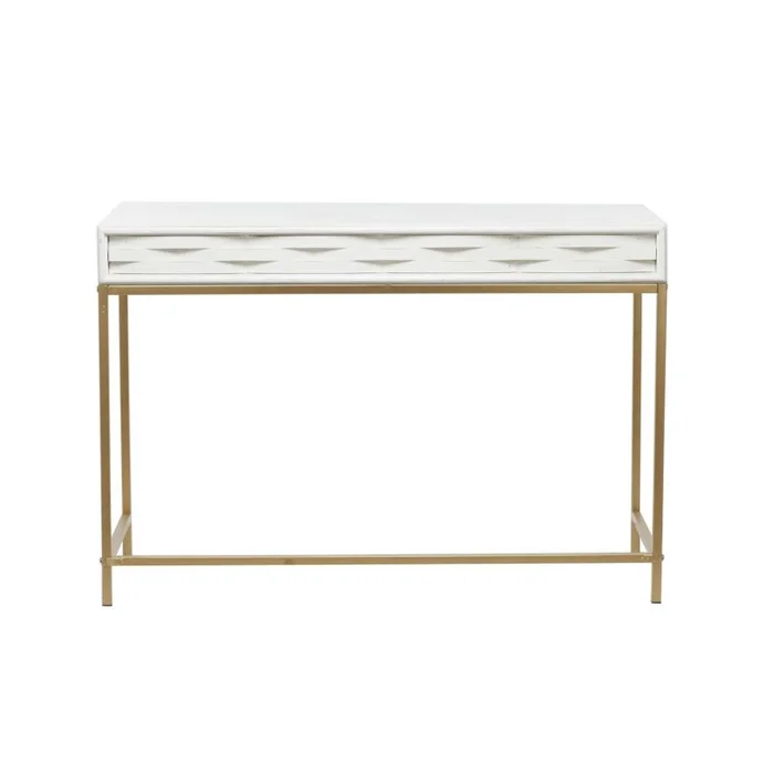 UMA White Wooden 2 Drawers Console Table with Gold Metal Frame, 46″ x 20″ x 31″ | 93169 CLOSEOUT