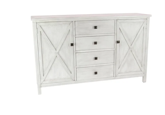 UMA White Wooden 4 Drawers 2 Shelves and 2 Doors Sideboard, 57″ x 17″ x 35″ | 77623