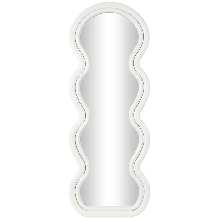 UMA White Wooden Abstract Wavy Room Wall Mirror with Layered Frame, 24″ x 1″ x 63″ | 32943