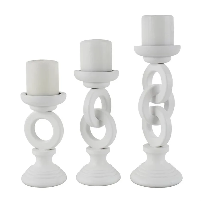 UMA White Wooden Chain Link Decorative Candle Holder, Set of 3 13″, 11″, 9″H | 36221 CLOSEOUT