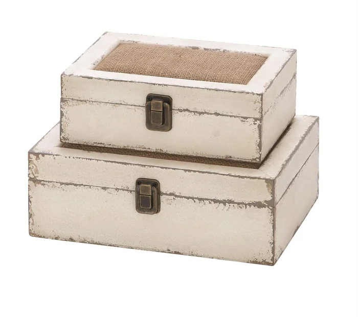UMA White Wooden Decorative Box with Hinged Lid, Set of 2 10″, 8″W | 20404