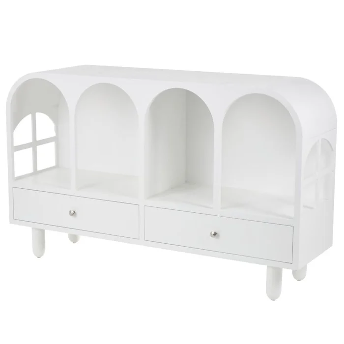 UMA White Wooden Handmade 2 Drawer Living Room Console Table with Silver Knobs, 55″ x 16″ x 34″ | 16778