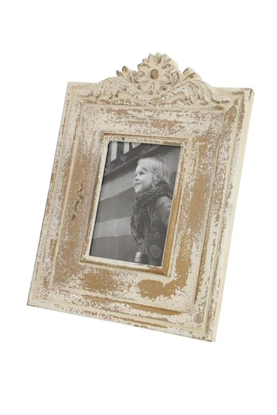 UMA White Wooden Scroll Handmade Intricate Carved 1 Slot Photo Frame, 11″ x 1″ x 14″ | 20477