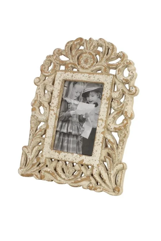 UMA White Wooden Scroll Handmade Intricate Carved 1 Slot Photo Frame, 8″ x 1″ x 11″ | 20479