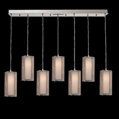 Uptown Mesh Linear Multi-Pendant-05-Novel Brass-Frosted Glass-Cloth Braided Cord-LED 3000K (1289|PLB0019-05-BS-F-C01-E2)