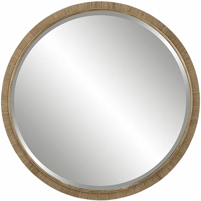 Uttermost 09849 Paradise Modern Antiqued Gold Leaf Round Wall Mounted Mirror