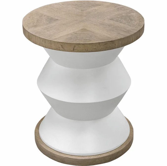 Uttermost 25488 Spool Contemporary Matte White and Oak Side Table
