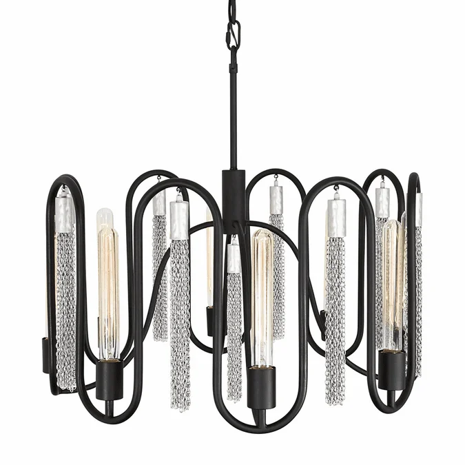 Varaluz 354P08MBCH Darden Modern Matte Black / Painted Chrome 24″ Hanging Chandelier
