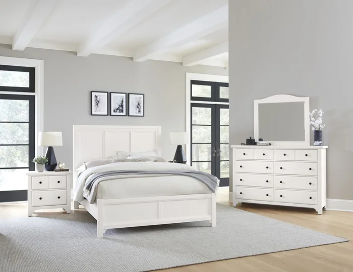 Vaughan Bassett Cool Farmhouse 2pc Panel Bedroom Set in Soft White