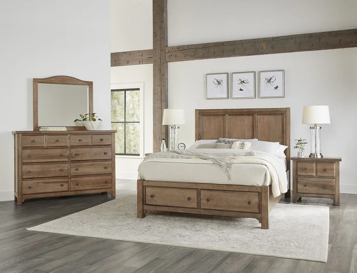 Vaughan Bassett Cool Farmhouse 2pc Panel Bedroom Set with Storage in Natural