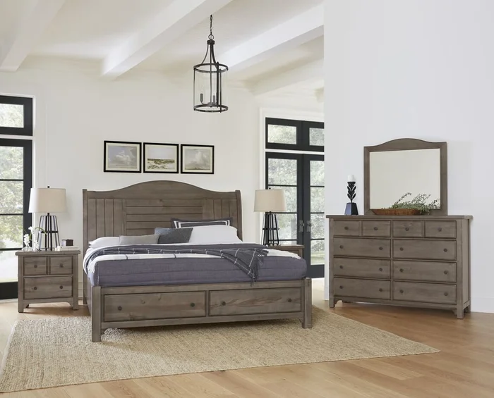 Vaughan Bassett Cool Farmhouse 2pc Sleigh Bedroom Set with Storage in Grey