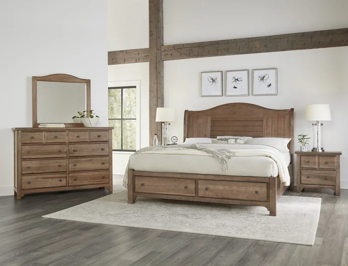 Vaughan Bassett Cool Farmhouse 2pc Sleigh Bedroom Set with Storage in Natural