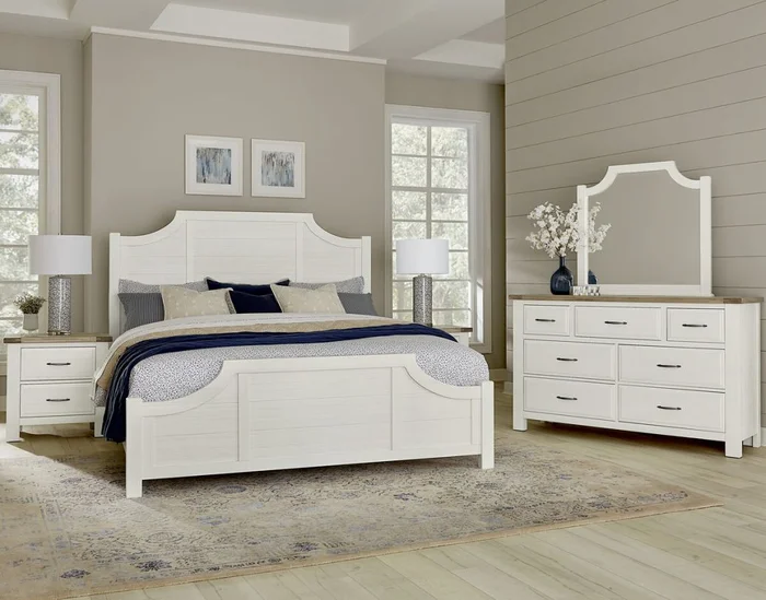 Vaughan-Bassett Maple Road 4-Piece Scalloped Bedroom Set in Soft White/Natural Top