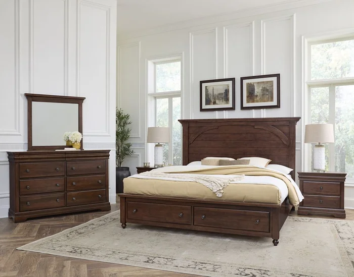 Vaughan Bassett Vista 2pc Mansion Storage Bedroom Set in Warm Cherry