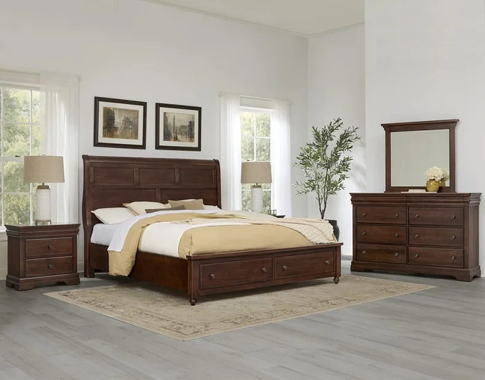 Vaughan Bassett Vista 2pc Sleigh Storage Bedroom Set in Warm Cherry