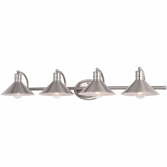 Vaxcel W0378 Akron Contemporary Satin Nickel and Matte White 4-Light Bathroom Lighting Fixture