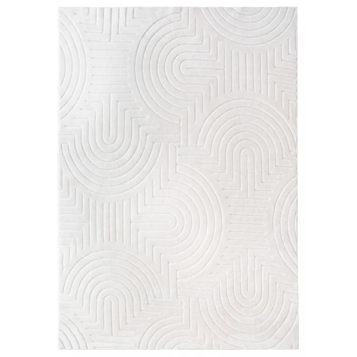 Velvet Cream Circles Washable Shag Area Rug 5’x7′ Indoor Area Rug | Tapis Lavable A Poils Longs En Velours Creme A Motifs Circulaires 5’x7′