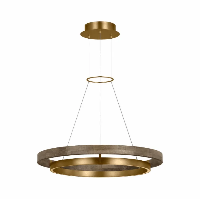 Visual Comfort Modern 700GRC30NBW-LED930 Grace Contemporary Natural Brass / Weathered Oak LED 30″ Hanging Light