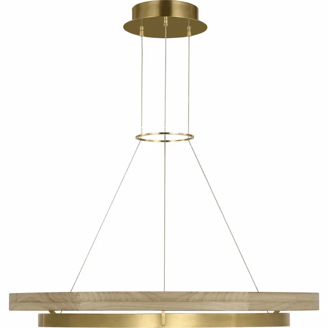 Visual Comfort Modern 700GRC36HABNO-LED930 Grace Modern Hand Rubbed Antique Brass / Natural Oak LED 36″ Hanging Pendant Light